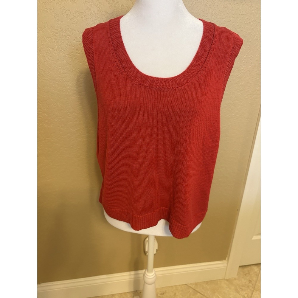 Max Studio Red Sleeveless Linen Blend Knit Top, Large